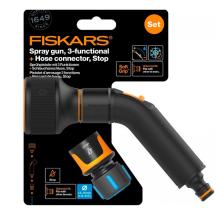 Fiskars Comfort locsolópisztoly, 3 funkciós + CF tömlőcsatlakozó 13-15mm, STOP (1057608)